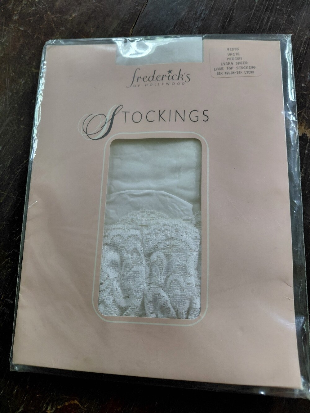 NIB Fredricks of Hollywood sheer white lace top stockings deadstock Womens M